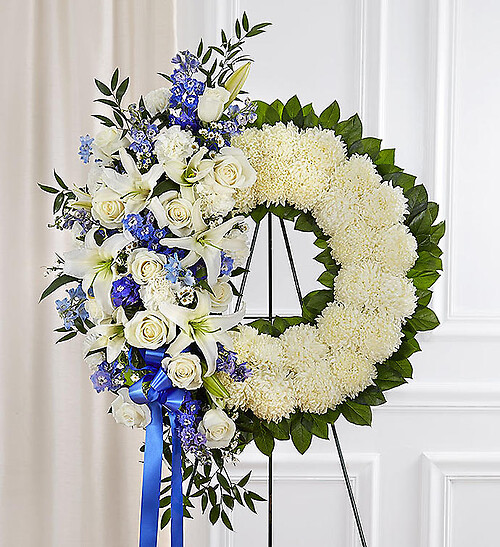 Serene Blessings&amp;trade; Standing Wreath- Blue &amp;amp; White